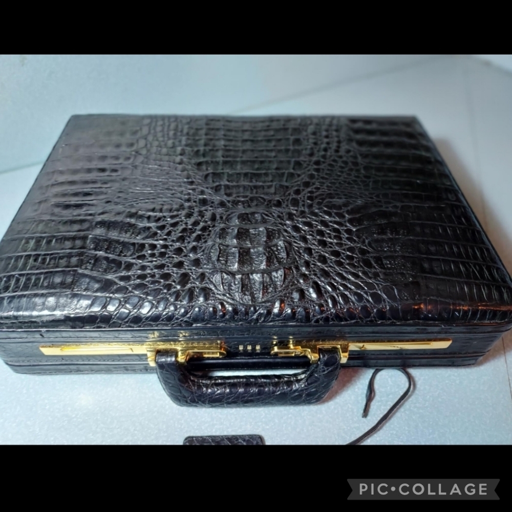 Croton Black Crocodile-Embossed Briefcase
